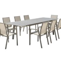 Ensemble table et 8 chaises de jardin en aluminium grège-Aluminium-Gris-Ozalide
