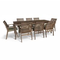 Ensemble table et 8 chaises de jardin en bois d'acacia et coussin vert-Bois-Vert-Now's Home