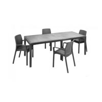 Ensemble table et chaises plastique noir-Plastique-Noir-Dmora