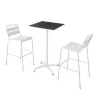 Ensemble table haute stratifié noir et 2 chaises hautes blanc--Blanc-Oviala