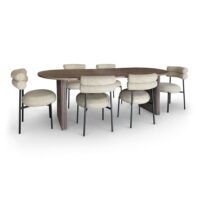 Ensemble table ovale effet noyer et 6 chaises en tweed beige--Beige-Now's Home