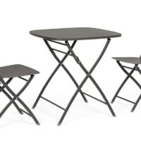 Ensemble table pliante et 2 chaises en acier anthracite--Noir-Bizzotto