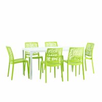 Ensemble table rectangulaire noire et 6 chaises en résine vert-Résine-Blanc-Siediti Fuori e Dentro