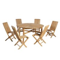 Ensemble table ronde en teck et 6 chaises pliantes-Teck-Marron-Wanda Collection