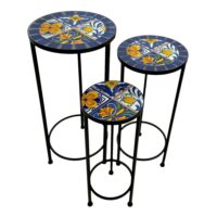 Étagère à plante ronde en mosaïque bleu/jaune  lot de 3--Jaune-Axi