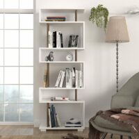 Etagère bibliothèque design scandinave L. 60 x H. 165 cm--Marron-Menzzo