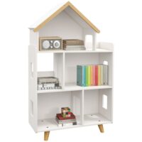 Étagère de rangement 3 niveaux bois massif blanc et naturel-Bois-Blanc-ZONEKIZ
