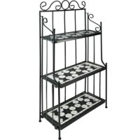 Etagère pour plantes mosaïque 3 niveaux noir/blanc--Noir-Tectake