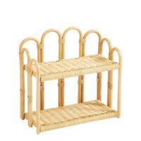 Etagère suspendue murale 2 niveaux en rotin naturel--Marron-Nordlys