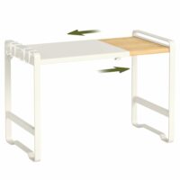 Etageres pour micro-ondes extensibles acier bambou blanc creme--Blanc-SONGMICS