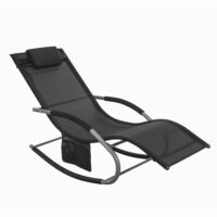 Fauteuil à bascule avec pochette et repose-pieds en métal noir-Métal-Noir-SoBuy