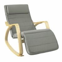 Fauteuil à bascule avec repose-pieds réglable en bois et coton gris-Coton-Gris-SoBuy