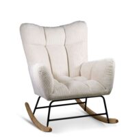 Fauteuil à bascule en fer et bois blanc-Bois-Blanc-MOYCOR