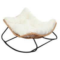 Fauteuil à bascule en résine tressée coussin beige-Résine-Marron-Concept Usine