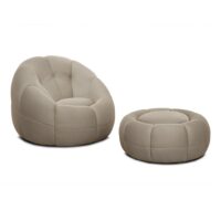 Fauteuil avec pouf tissu beige clair-Tissu-Beige-Wozimo