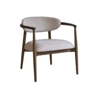 Fauteuil bois massif et tissu texturé beige chiné-Tissu-Beige-BERAH GETAH
