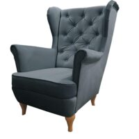 Fauteuil Chesterfield gris foncé avec pieds en bois-Bois-Gris-Beauty Sofa GmbH