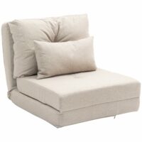 Fauteuil convertible dossier réglable tissu lin beige-Tissu-Beige-Homcom
