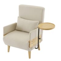 Fauteuil convertible en lin beige avec tablette 88x74