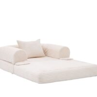 Fauteuil convertible en velours côtelé beige avec coussin-Velours-Beige-OKWISH