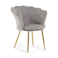 Fauteuil coquillage velours gris clair pieds or-Velours-Gris-Siediti Fuori e Dentro