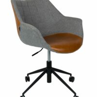 Fauteuil de bureau en tissu gris et cuir végétal brun vintage-Tissu-Gris-Zuiver