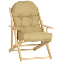Fauteuil de jardin pliable bois avec coussin capitonné beige-Bois-Beige-Homcom