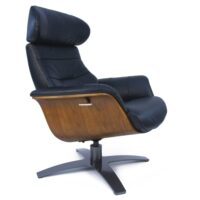 Fauteuil de relaxation en cuir noir et bois chêne naturel-Bois-Noir-My New Design