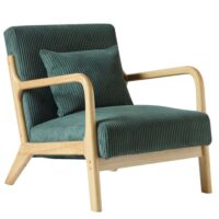 Fauteuil de salon en bois massif et velours côtelé vert-Velours-Vert-Nordlys