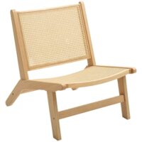 Fauteuil en bois d'hévéa avec dossier en rotin marron-Hévéa-Marron-ComfortXL