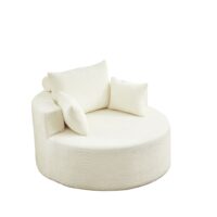 Fauteuil en chenille beige avec coussin d'appui-tête--Beige-OKWISH