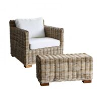 Fauteuil en kubu avec pouf--Beige-BERAH GETAH