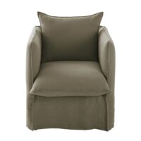 Fauteuil en lin froissé vert kaki-Lin-Vert-MAISONS DU MONDE x POLE POSITION