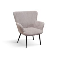 Fauteuil en tissu effet velours rose et pieds en métal anthracite-Métal-Rose-Konte.Design