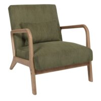 Fauteuil en velours côtelé coloris vert pieds et accoudoirs en hévéa-Velours-Vert-Altobuy