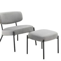 Fauteuil lounge avec repose-pieds en velours gris clair-Velours-Gris-Loft24