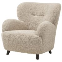 Fauteuil lounge en tissu bouclé marron clair-Tissu-Marron-Moloo