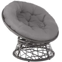 Fauteuil papasan en résine tressée acier rotatif coussin rond gris-Résine-Gris-Tectake