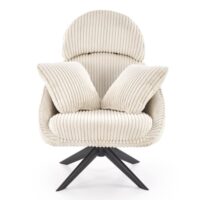 Fauteuil pivotant en tissu de polyester côtelé crème + 2 coussins-Tissu-Beige-MSO