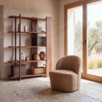 Fauteuil professionnel arrondi en velours de polyester ocre-Velours-Jaune-Maisons du Monde