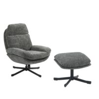 Fauteuil relax et repose pieds en tissu gris-Tissu-Gris-Mathi Design