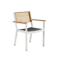 Fauteuil repas extérieur blanc en aluminium et teck-Aluminium-Blanc-Au jardin de Chloé