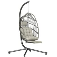 Fauteuil suspendu avec support pliant coussin doux gris clair--Gris-Outsunny