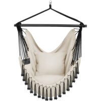 Fauteuil suspendu coussins d'assise et de dossier extra épais beige--Beige-Tectake