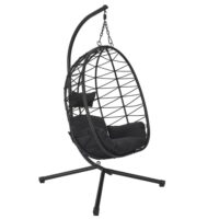 Fauteuil suspendu en rotin synthétique avec pied métal noir-Métal-Noir-Altobuy