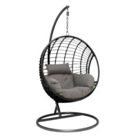 Fauteuil suspendu noir avec support en résine tressée-Résine-Noir-Pier import