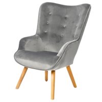Fauteuil velours gris et pieds bois - 72x65x99cm-Velours-Gris-Wadiga