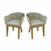 Fauteuils en résine tressée grise chiné  avec coussin (lot de 2)-Résine-Gris-Gecko Jardin