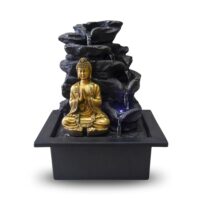Fontaine zen bouddha en résine marron et doré avec éclairage led - h25-Résine-Gris-Zen'Light