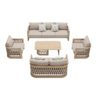 Grand salon de jardin marron et beige L214  x P74 x H60 cm--Beige-Au jardin de Chloé